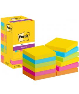 Post-It Super Sticky Pack de 12 Blocs de 90 Notas Adhesivas Reposicionables - Forma Cuadrada - 76x76mm - Colores Surtidos