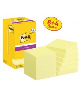 Post-It Super Sticky Pack de 12 Blocs de 90 Notas Adhesivas Reposicionables - 76x76mm - Promocion 8 Blocs + 4 Gratis - Color Ama