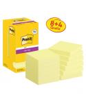 Post-It Super Sticky Pack de 12 Blocs de 90 Notas Adhesivas Reposicionables - 76x76mm - Promocion 8 Blocs + 4 Gratis - Color Ama