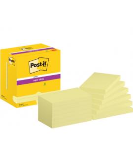 Post-It Super Sticky Pack de 12 Blocs de 90 Notas Adhesivas Reposicionables - Forma Rectangular - 76x127mm - Color Amarillo Clar