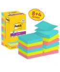 Post-It Super Sticky Pack de 12 Blocs de 90 Notas Adhesivas Reposicionables - Forma Cuadrada - 76x76mm - en Zig-Zag - Colores Su