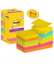 Post-It Super Sticky Pack de 12 Blocs de 90 Notas Adhesivas Reposicionables - Forma Cuadrada - 76x76mm - en Zig-Zag - Colores Su