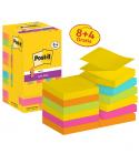 Post-It Super Sticky Pack de 12 Blocs de 90 Notas Adhesivas Reposicionables - Forma Cuadrada - 76x76mm - en Zig-Zag - Colores Su