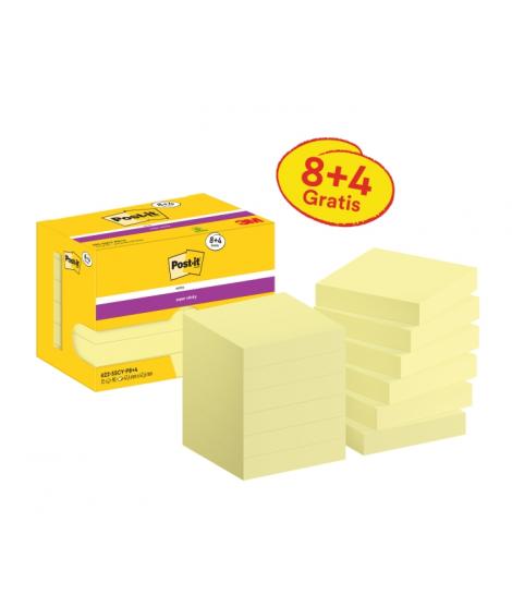 Post-It Super Sticky Pack de 12 Blocs de 90 Notas Adhesivas Reposicionables - 47.6x47.6mm - Promocion 8 Blocs + 4 Gratis - Color