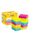 Post-It Pack de 12 Blocs de 100 Notas Adhesivas Reposicionables - Forma Rectangular - 38x51mm - Colores Surtidos