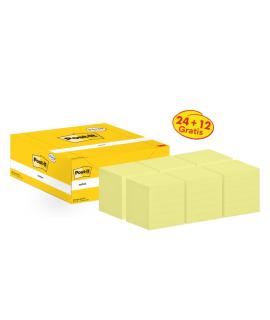Post-It Pack de 36 Blocs de 100 Notas Adhesivas Reposicionables - Forma Cuadrada - 76x76mm - Color Amarillo Claro