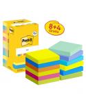 Post-It Pack de 12 Blocs de 90 Notas Adhesivas Reposicionables - Forma Cuadrada - 76x76mm - Colores Surtidos