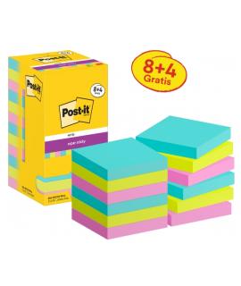 Post-It Super Sticky Pack de 12 Blocs de 90 Notas Adhesivas Reposicionables - Forma Cuadrada - 76x76mm - Colores Surtidos