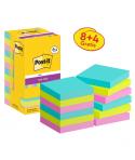 Post-It Super Sticky Pack de 12 Blocs de 90 Notas Adhesivas Reposicionables - Forma Cuadrada - 76x76mm - Colores Surtidos