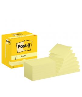 Post-It Pack de 12 Blocs de 100 Z-Notas Adhesivas Reposicionables - Forma Rectangular - 76x127mm - Color Amarillo Claro