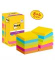 Post-It Super Sticky Pack de 12 Blocs de 90 Notas Adhesivas Reposicionables - Forma Cuadrada - 76x76mm - Colores Surtidos