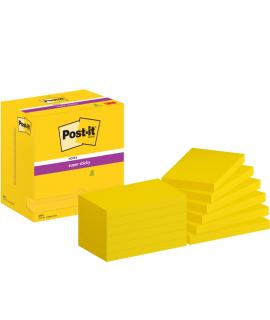 Post-It Super Sticky Pack de 12 Blocs de 90 Notas Adhesivas Reposicionables Colores Ultra - 76x127mm - Color Amarillo