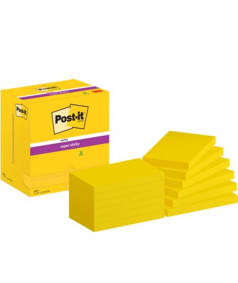 Post-It Super Sticky Pack de 12 Blocs de 90 Notas Adhesivas Reposicionables Colores Ultra - 76x127mm - Color Amarillo