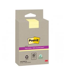 Post-It Super Sticky Pack de 4 Blocs de 45 Notas Adhesivas Recicladas - Forma Rectangular - 102x152mm - Color Amarillo Claro