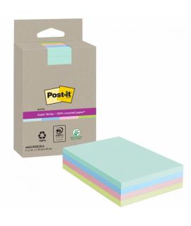Post-It Super Sticky Super Sticky Pack de 4 Blocs de 45 Notas Adhesivas Recicladas - Forma Rectangular - 102x152mm - Colores Sur