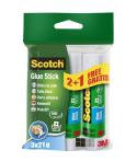 Scotch Pack de 3 Pegamentos en Barra Adhesivo Solido - 21gr por Unidad - Promocion 2 + 1 Gratis - Color Transparente