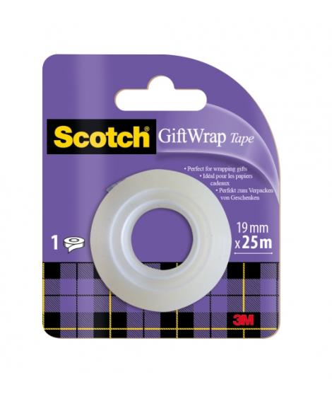 Scotch Giftwrap Cinta Adhesiva Satinada - Recambio - 19mm x 25m - Especial para Envolver Regalos - Color Blanco