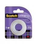 Scotch Giftwrap Cinta Adhesiva Satinada - Recambio - 19mm x 25m - Especial para Envolver Regalos - Color Blanco