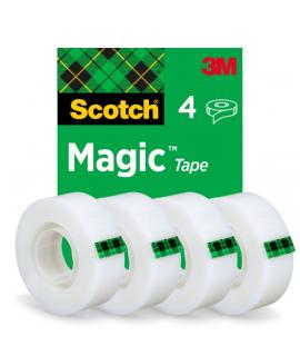 Scotch Magic Pack de 4 Cintas Adhesivas Invisible - 19mm x 33m - Color Transparente