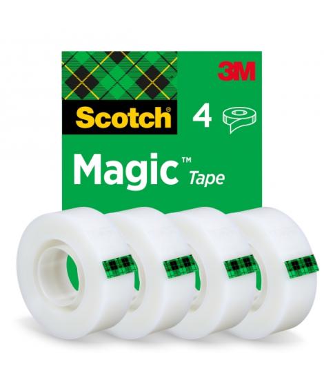 Scotch Magic Pack de 4 Cintas Adhesivas Invisible - 19mm x 33m - Color Transparente