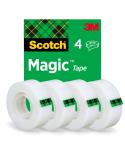 Scotch Magic Pack de 4 Cintas Adhesivas Invisible - 19mm x 33m - Color Transparente