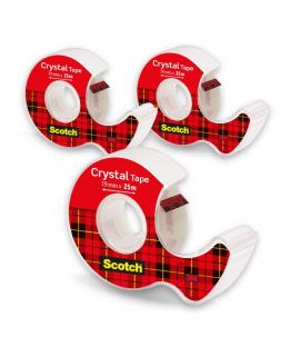 Scotch Crystal Pack de 3 Cintas Adhesivas - 19mm x 25m - Supertransparente - Incluye Dispensador - Color Transparente