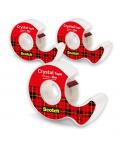 Scotch Crystal Pack de 3 Cintas Adhesivas - 19mm x 25m - Supertransparente - Incluye Dispensador - Color Transparente