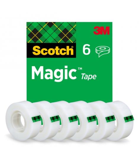 Scotch Magic Pack de 6 Cintas Adhesivas Invisible - 19mm x 33m - Color Transparente