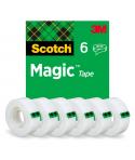 Scotch Magic Pack de 6 Cintas Adhesivas Invisible - 19mm x 33m - Color Transparente
