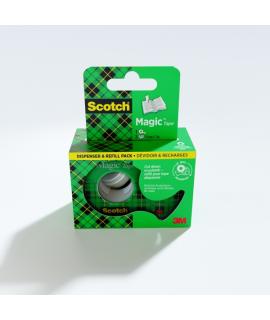 Scotch Magic Pack de 2 Cintas Adhesivas Invisible - 19mm x 7.5m - Incluye Dispensador - Color Transparente