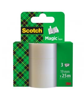 Scotch Magic Pack de 3 Cintas Adhesivas Invisible - Recambio - 19mm x 25m - Color Transparente