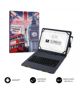 Subblim Keytab Pro USB - Teclado con Funda Universal para Tablets - Comodidad y Flexibilidad al Escribir - Angulo Ideal para Esc