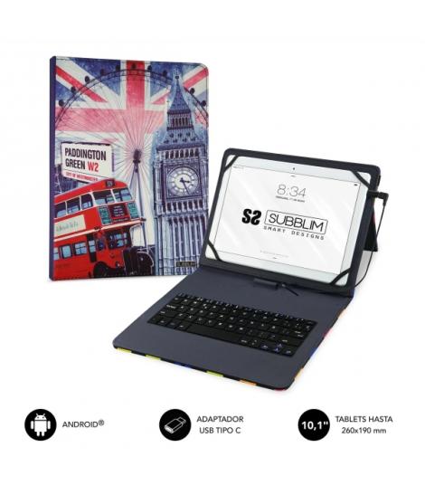 Subblim Keytab Pro USB - Teclado con Funda Universal para Tablets - Comodidad y Flexibilidad al Escribir - Angulo Ideal para Esc