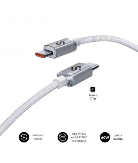 Subblim Cable Optimus USB-C - 60W - Nylon Trenzado - 480Mbps - 2 Metros - Color Blanco