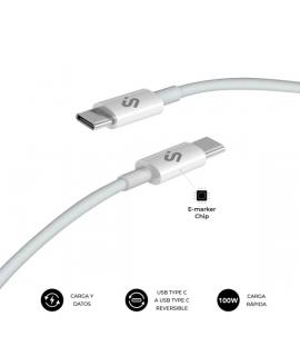 Subblim Cable Plus USB-C - 100W - Nylon Trenzado - 480Mbps - Chip E-Marker - 2 Metros - Color Blanco