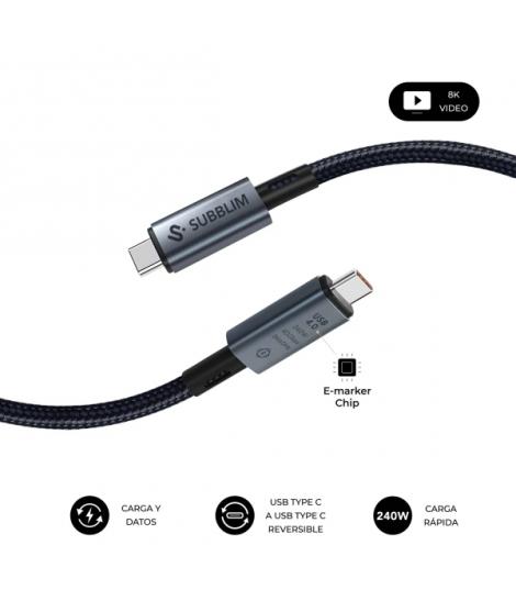 Subblim Cable High USB-C - 240W - Nylon Trenzado - 40Gbps - Chip E-Marker - 1.5 Metros - Color Negro