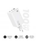 Subblim Cargador de Pared GaN 100W - 3 Puertos (2xUSB-C + 1xUSB-A) - Carga ultra rápida - Color Blanco