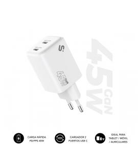 Subblim Cargador de Pared GaN 45W - 2xUSB-C - Carga Ultra rápida - Color Blanco