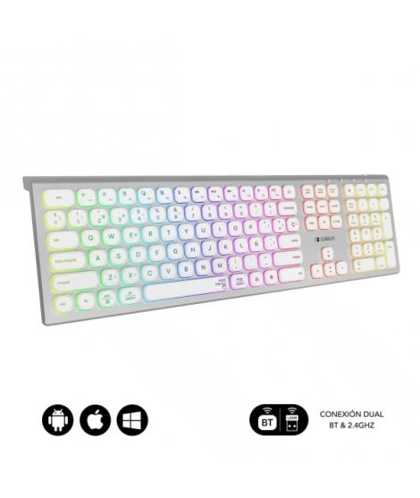 Subblim Teclado Inalambrico Master - Bluetooth y 2.4G - Iluminado - Teclas Ergonomicas de Bajo Perfil - Color Blanco Plata