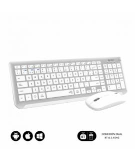 Subblim Combo Dual Prestige - Teclado y Raton Inalambricos - Bluetooth y 2.4G - Funcionamiento Silencioso - Color Blanco Plata