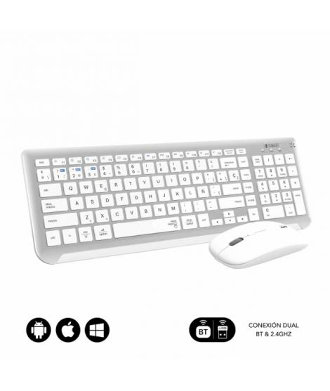 Subblim Combo Dual Prestige - Teclado y Raton Inalambricos - Bluetooth y 2.4G - Funcionamiento Silencioso - Color Blanco Plata