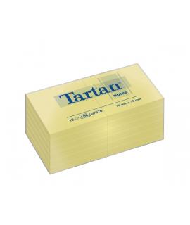 Tartan Pack de 12 Blocs de 100 Notas Adhesivas Reposicionables - 76x76mm - 100% PEFC - Color Amarillo Claro
