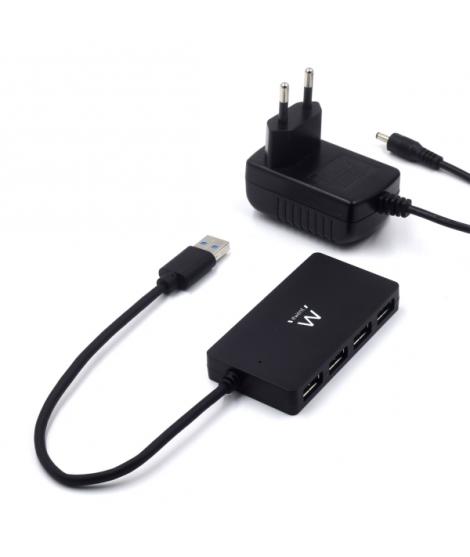 Ewent Hub USB 4 en 1 - Alimentacion Externa - USB 3.2 Gen1 - Cable de 52.5cm - Color Negro