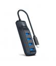 Ewent Hub USB-C 4 en 1 - 4x USB-A Hembra - Indicador LED - Cable de 30cm - Color Negro