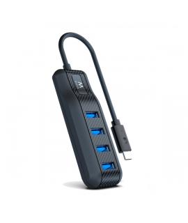 Ewent Hub USB-C 4 en 1 - 4x USB-A Hembra - Indicador LED - Cable de 30cm - Color Negro