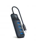 Ewent Hub USB-C 4 en 1 - 4x USB-A Hembra - Indicador LED - Cable de 30cm - Color Negro