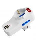 Ewent Regleta de 3 Tomas de Pared - 3x Tomas Italianas Tipo L/ Schuko de 10/16A - 2 Tomas L + 1 Toma L/F (Schuko) - 2x USB-A - I