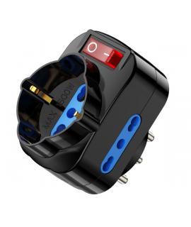 Ewent Regleta de 3 Tomas de Pared - 3x Tomas Italianas Tipo L/ Schuko de 10/16A - 2 Tomas L + 1 Toma L/F (Schuko) - Interruptor 