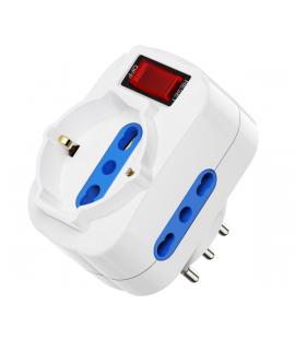 Ewent Regleta de 3 Tomas de Pared - 3x Tomas Italianas Tipo L/ Schuko de 10/16A - 2 Tomas L + 1 Toma L/F (Schuko) - Interruptor 