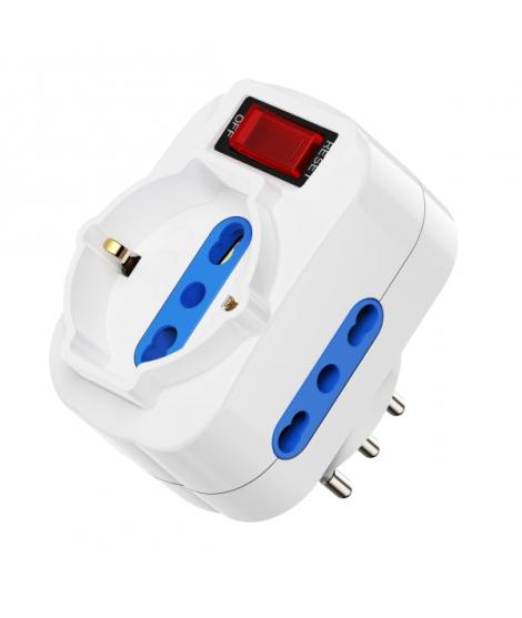 Ewent Regleta de 3 Tomas de Pared - 3x Tomas Italianas Tipo L/ Schuko de 10/16A - 2 Tomas L + 1 Toma L/F (Schuko) - Interruptor 